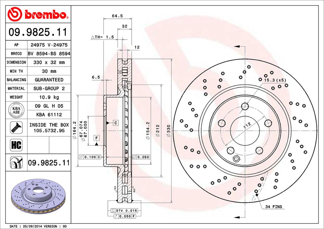 Mercedes Brembo Disc Brake Rotor - Front (330mm) 2304210812